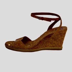 Tory Burch Tan Marion Quilted Espardrille Cork Wedge Sandals 6.5M